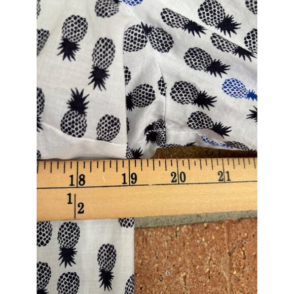 J. Crew Pineapple Print Button-Down Shirt Womens  Cotton White & Blue - Picture 5 of 11